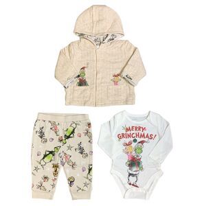 Character Baby Warm 3-Piece Hooded Jacket One-Piece Jogger Set - The Grinch